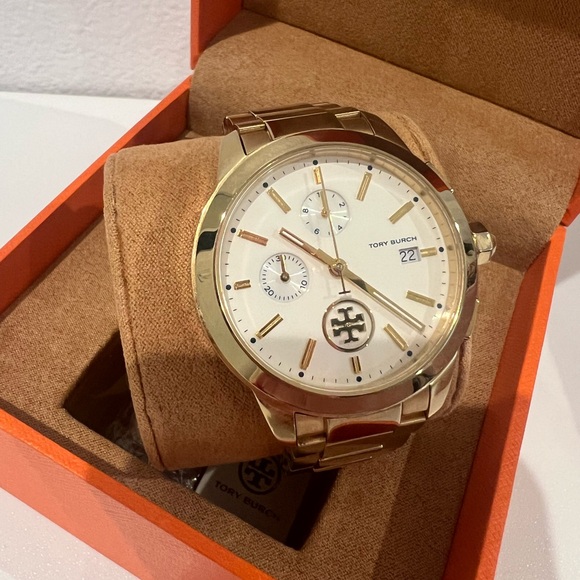 Tory Burch ♡ Collins Chronograph Gold Tone Stainless Steel Watch - Picture 5 of 15